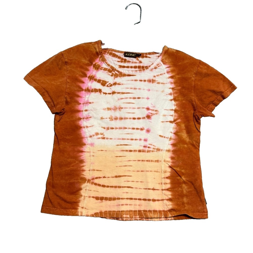 Kuhl T-Shirt Womens L Brown Tie Dye Hippie Festival Psychedelic Trail Hiking Y2K